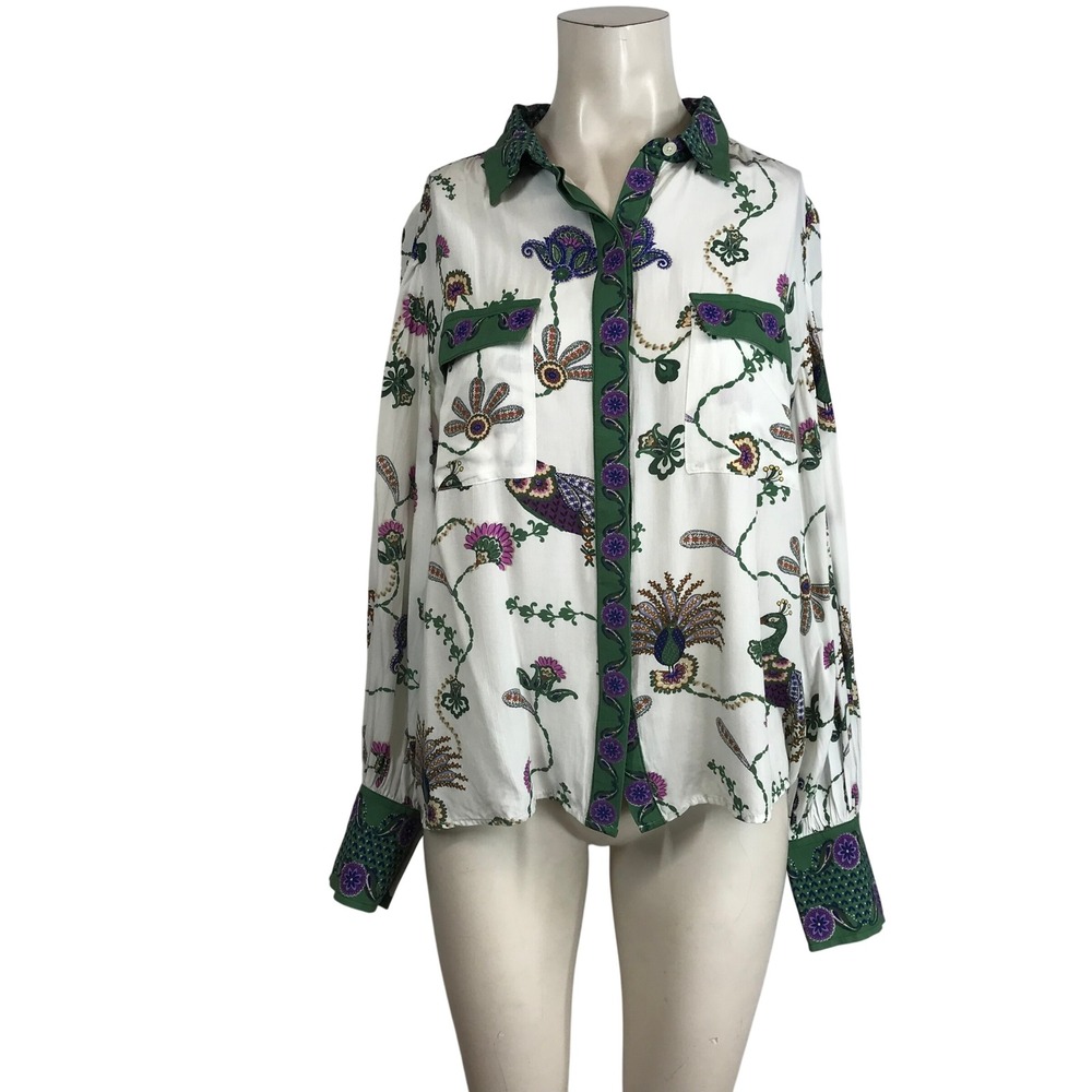 LOFT‎ Women's Green Paisley Floral Print Button Down Shirt Size M